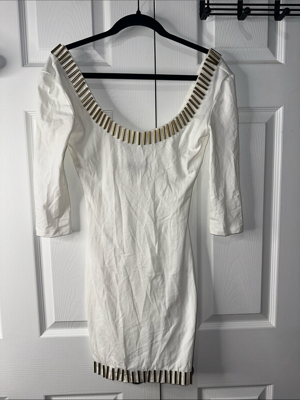 BLK Market White Scoop-Neck Mini Dress with Gold Bar Trim